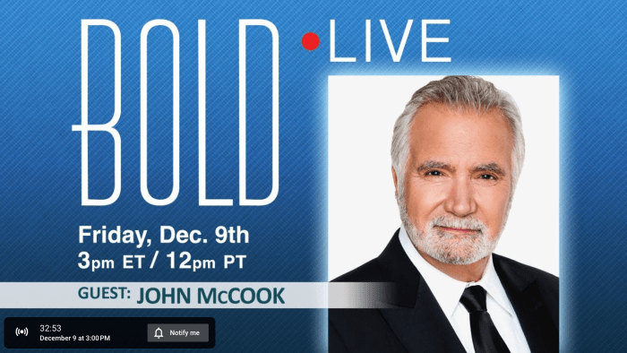 B&B's John McCook To Visit Bold Live - Daytime Confidential